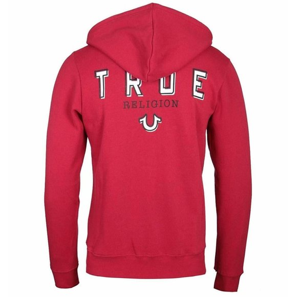 True Religion Men's Classic Logo Zip-Up Hoodie Sweatshirt in Ruby Red - Picture 2 of 2